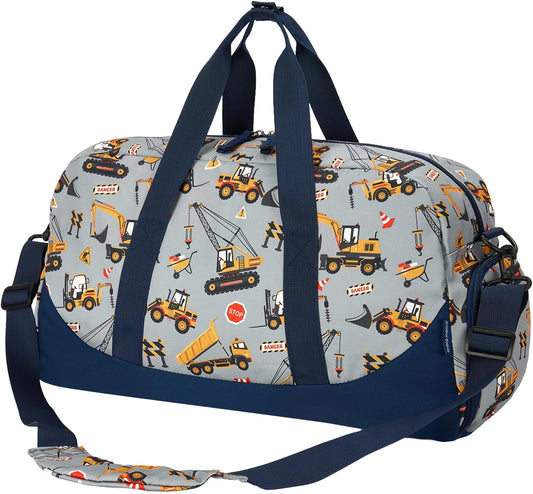 Choco Mocha Kids Duffle Bag Boys - Construction Weekender Overnight Bags for Boy, Gray