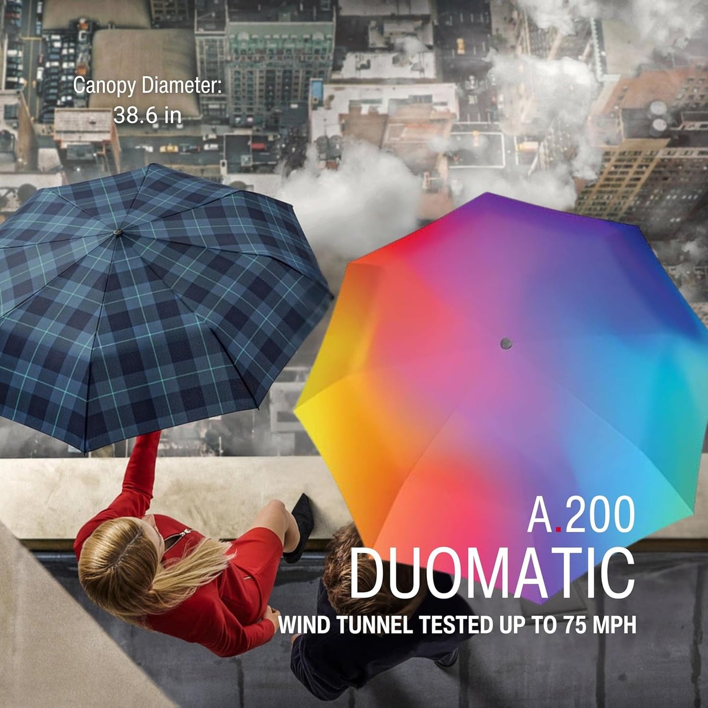 Knirps A.200 Medium Duomatic Windproof Umbrella for Adults – Automatic Open Close 38.5" Canopy, Travel Case Included