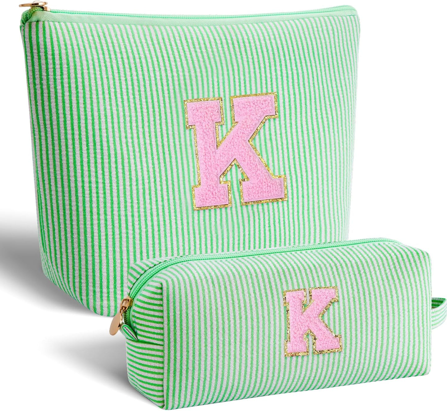 Monogrammed Gifts for Women - Cosmetic Bag for Teen,Initial Cute Makeup Bag Set for Women,Trendy Pouch for Niece Sister Friend Female Her,Birthday Gifts for Daughter - Green,K