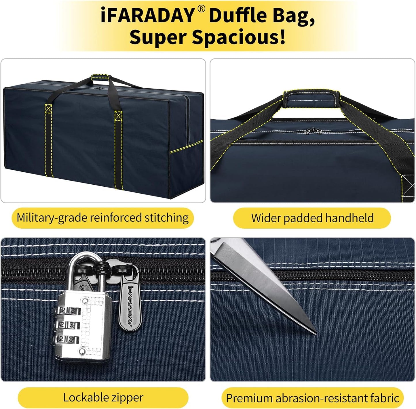 155L Extra Large Duffle Bag - 42 inch Heavy Duty & Water Resistant Duffel Bag Durable Luggage Storage Bag for Camping, Travel, Sports (Navy Blue)