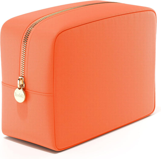 Embla Makeup Bag Travel Cosmetics Pouch and Toiletry Bag, Nylon Zipper Pouch Purse, Cute Make Up Organizer Storage Tote for Women Girls, Waterproof Travel Skincare Case, Large Makeup Bags, Peach