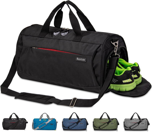 Kuston Sports Gym Bag with Shoes Compartment, Trolley Sleeve and Wet Pocket Gym Duffel Bag Overnight Bag-Upgraded