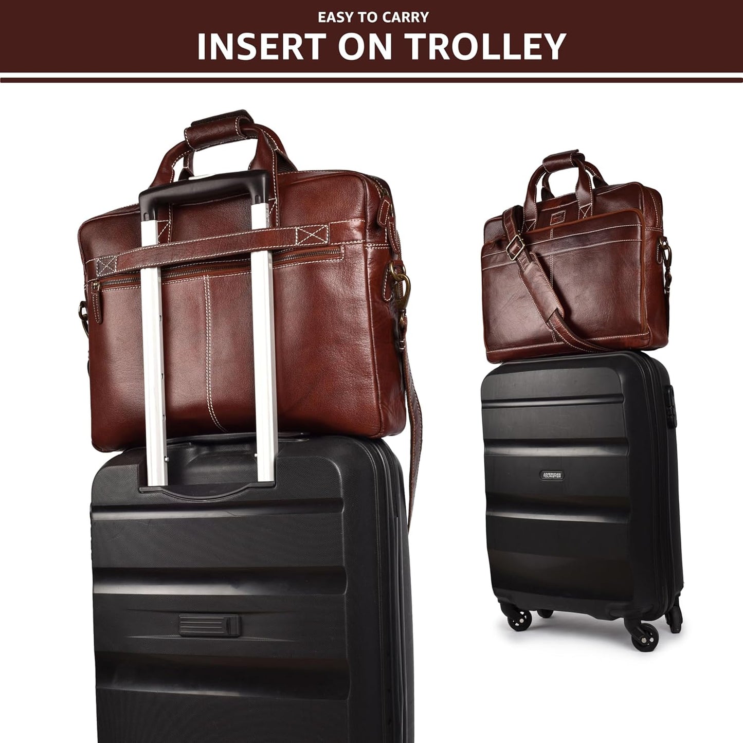 LEATHER VILLAGE 16" Leather Laptop Messenger Briefcase Bag for Men-Leather Satchel for Travel and Office Shoulder Bag-Red Brown