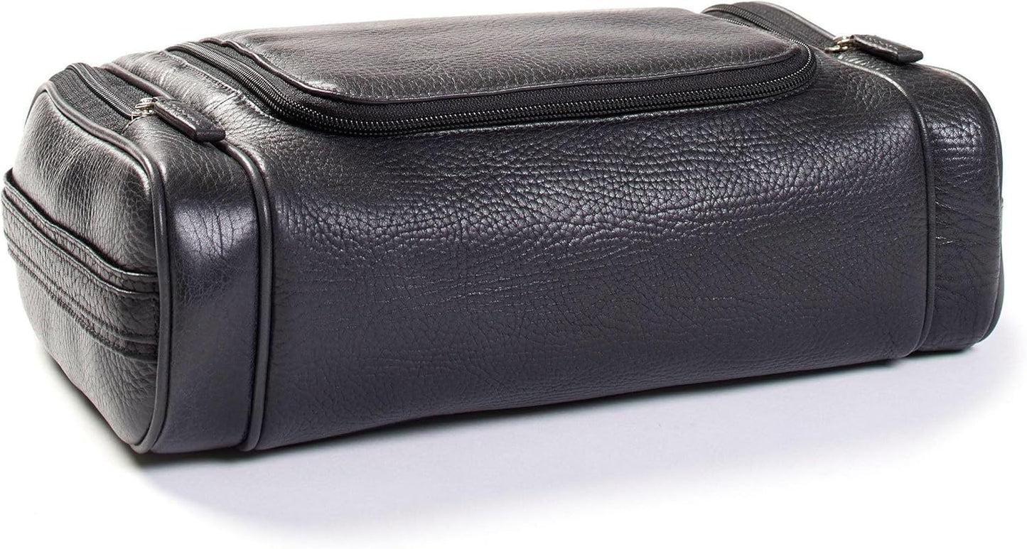 Leatherology Premium Ebony Hanging Toiletry Kit - Double zip closure, 2 exterior side zipper pockets, water-resistant lining