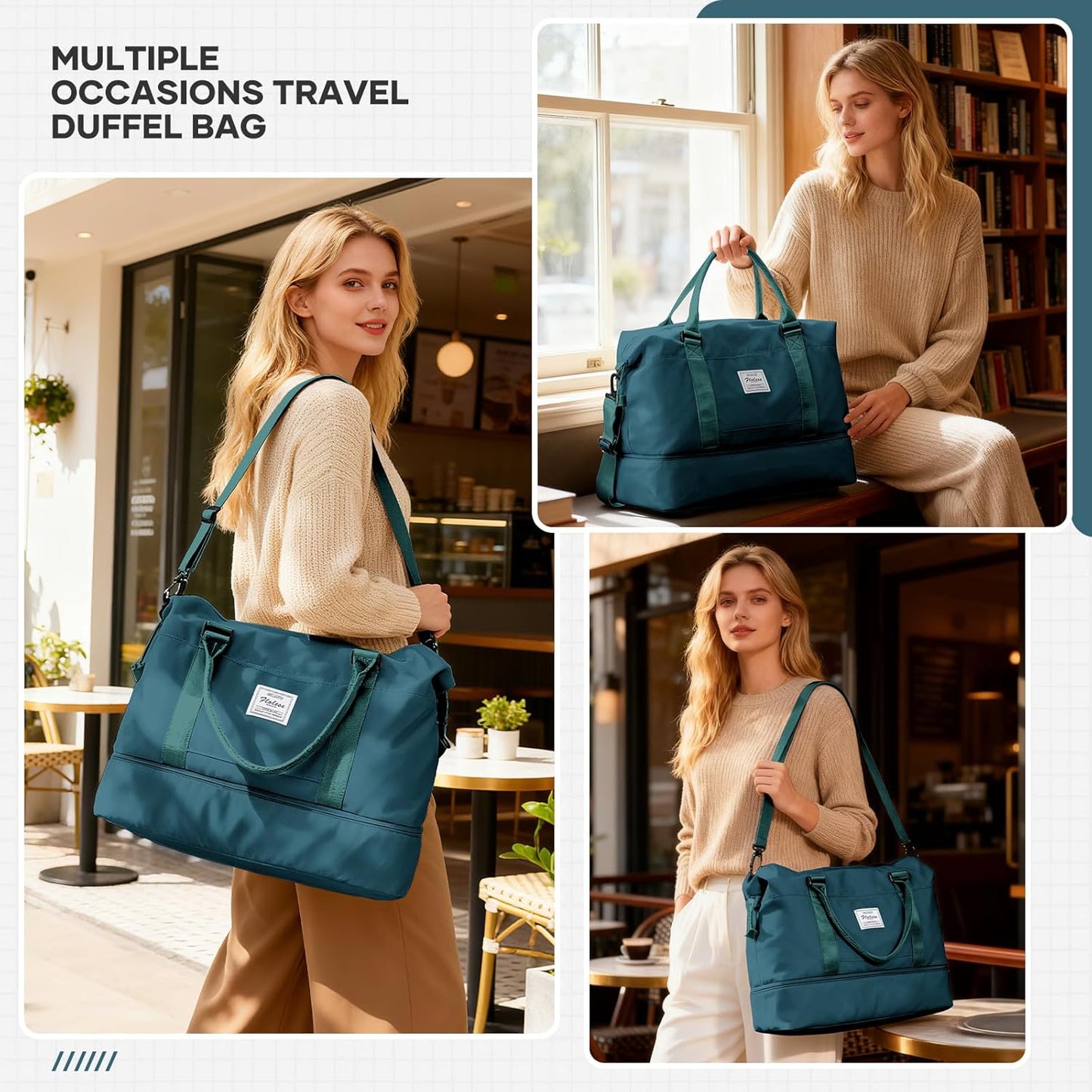 Travel Duffel Bag, Sports Tote Gym Bag, Shoulder Weekender Overnight Bag for Women