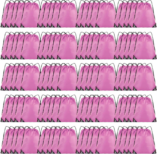 100 Pieces Drawstring Backpack Bulk Cinch Sackpack Ployster Drawstring Bags for Gym Party Trip(Pink)