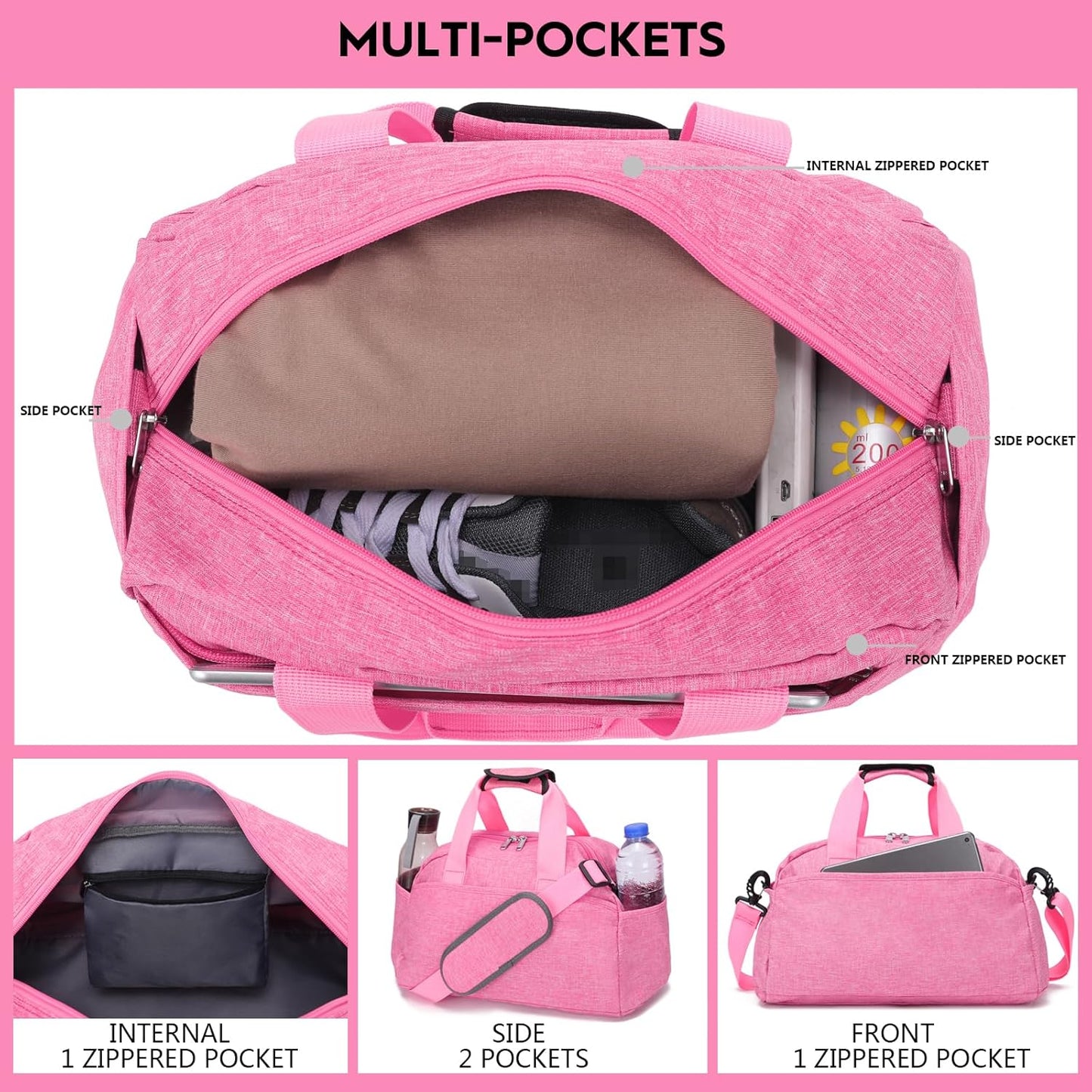 14 inch Small Gym Bag for Women & Men, Mini Duffel Bag for Travel Sports Lightweight Carry On Bag (Rose)