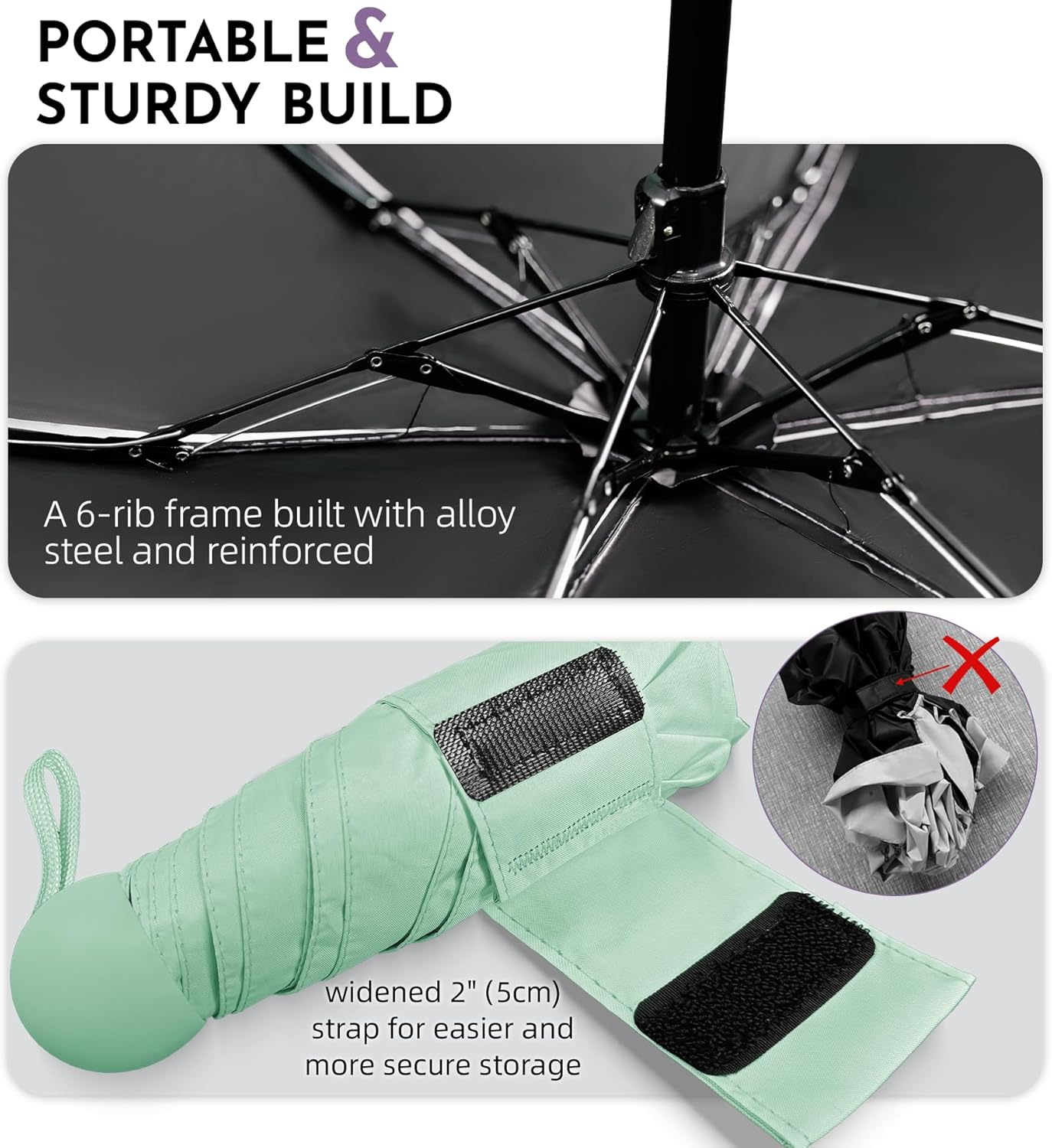 Travel Mini Umbrella Compact Small & Lightweight, UV Rain Protection, Pocket-Sized Folding Umbrellas with Quickdraw & Case for Men Women & Kids Backpack