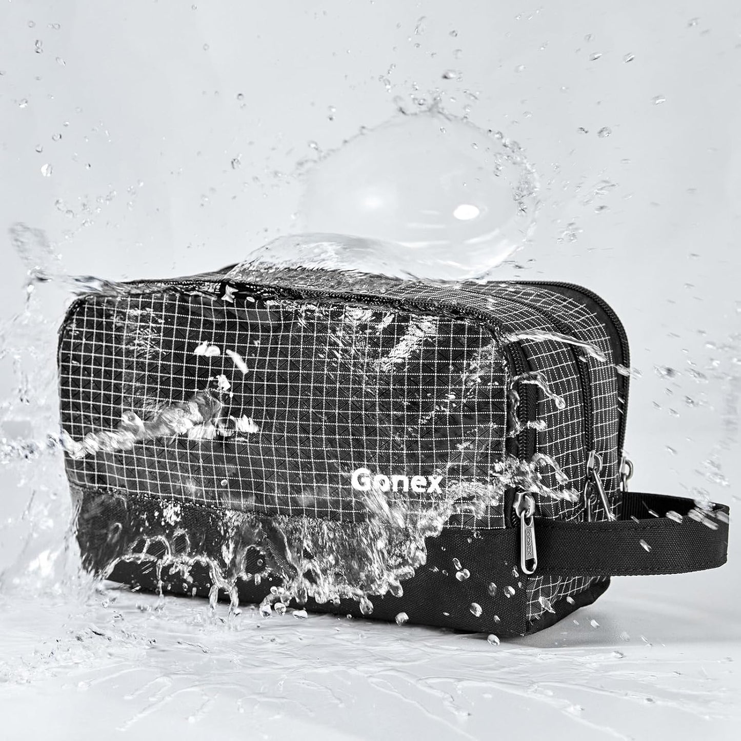 Gonex Travel Toiletry Bag Nylon, Shaving Bag Toiletry Organizer Check Patten (Black)
