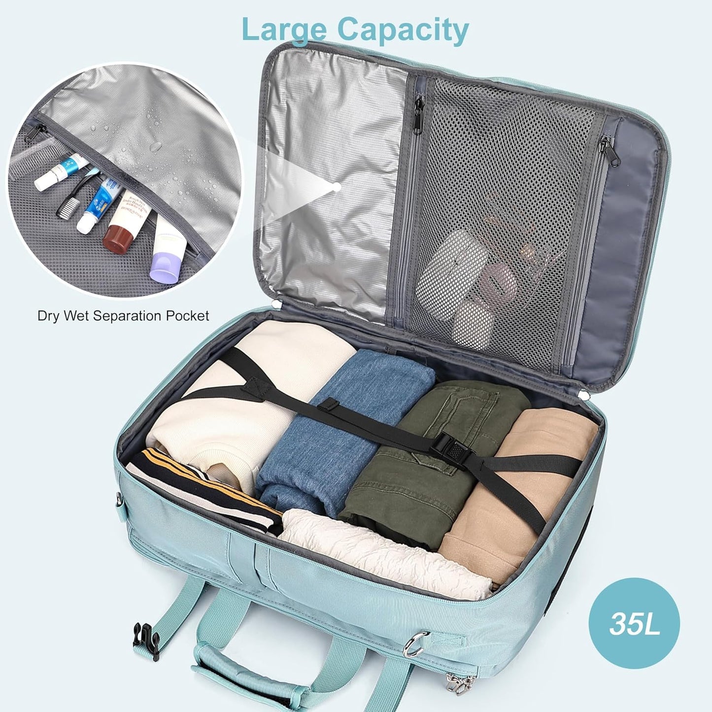 PIJUSHI Travel Backpack for Women Carry on Luggage Backpack Convertible Large Laptop Duffel Bag for Airplanes(PE049 Teal Blue)