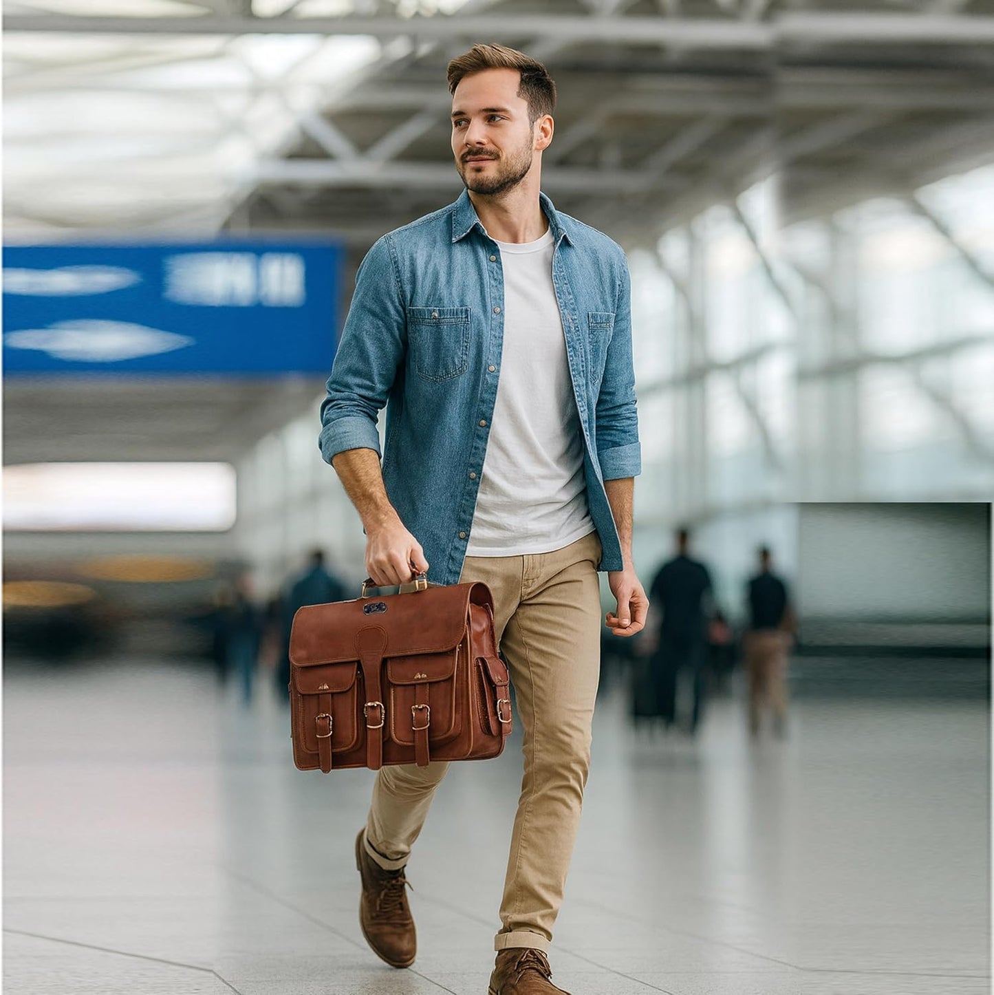 18 Inch Buffalo Leather Laptop Briefcase for Men Vintage Handmade Leather Messenger Bag for Work, Travel & Business – Rustic Brown Full Grain” Best Computer Satchel School distressed Bag