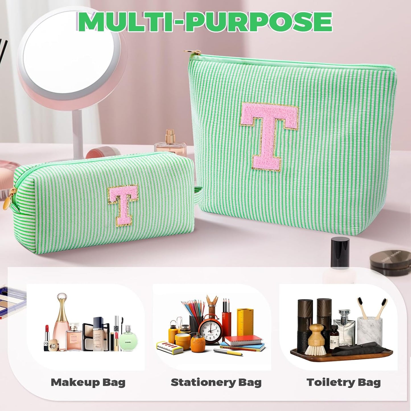 Teacher Appreciation Gifts,Thank You Gifts from Students,Birthday Teacher Retirement Gifts for Women,Teachers Day Gift Ideas,Makeup Bag Set Cosmetic Bag - Green,T