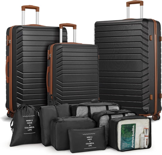 10 Piece Luggage Sets, 3 Piece Suitcase Set, 20 inch Carry on Luggage, 24 inch and 28 inch Checked Luggage with 7PC Packing Bags