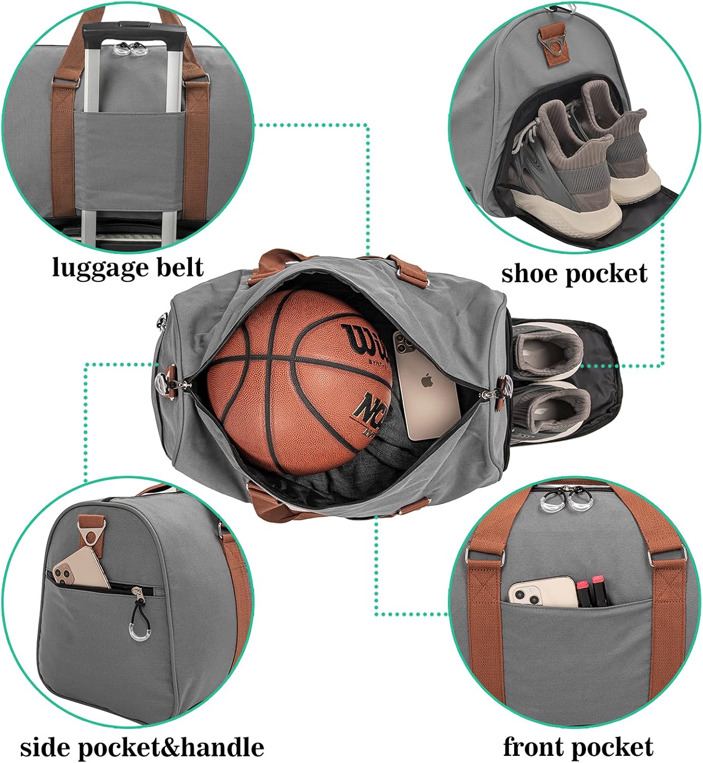 Kuston Sports Gym Bag with Shoe Compartment&Wet Pocket,Travel Duffel bag,Weekend Bag,Workout Bag Suitable for Men and Women