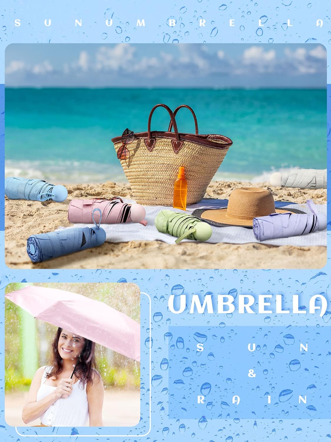 Pinkunn 6 Pieces Travel Mini Umbrella for Purse, Colored Compact Umbrellas, Bulk Small Folding UV Lightweight Portable Windproof Pocket for Sun Rain Protection, Girls Women