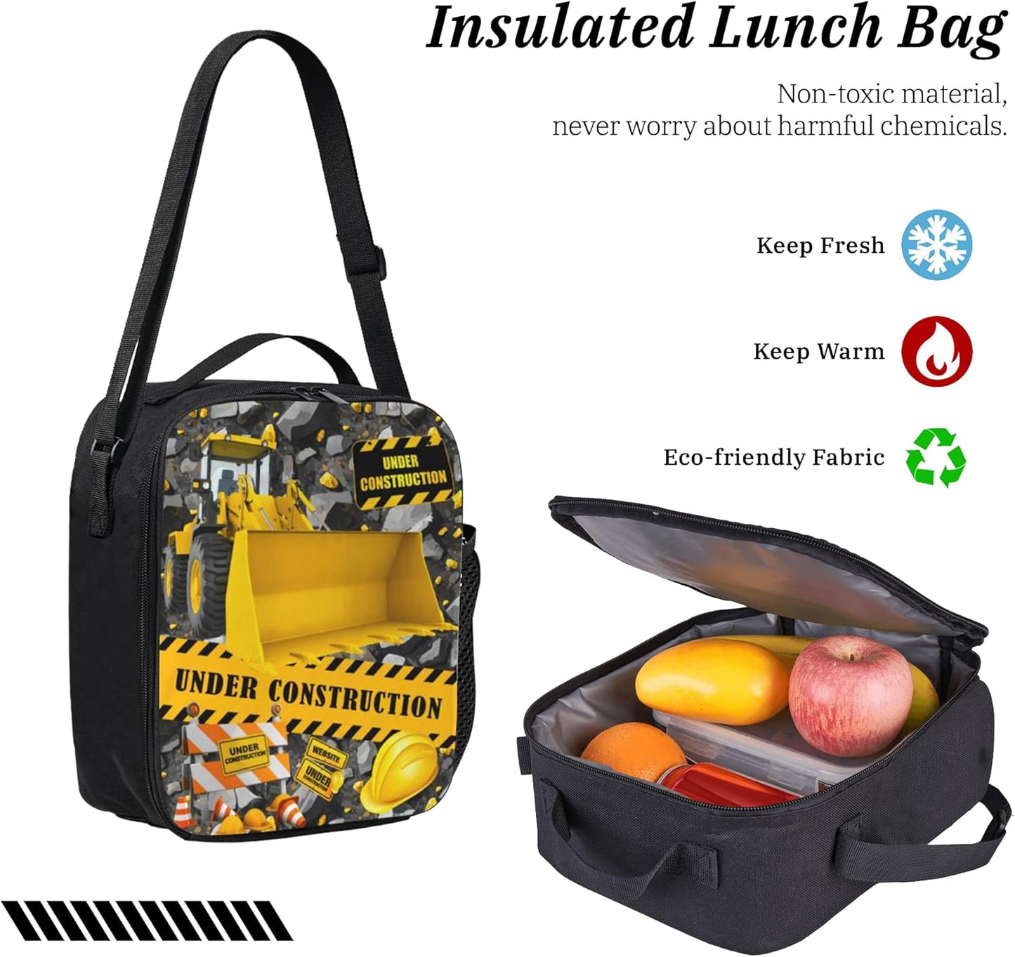 Construction Machines Cars Kid Backpack Set with Lunch Bag & Pencil Case Large Capacity School Bag 17 Inch Bookbag for Boy Girl