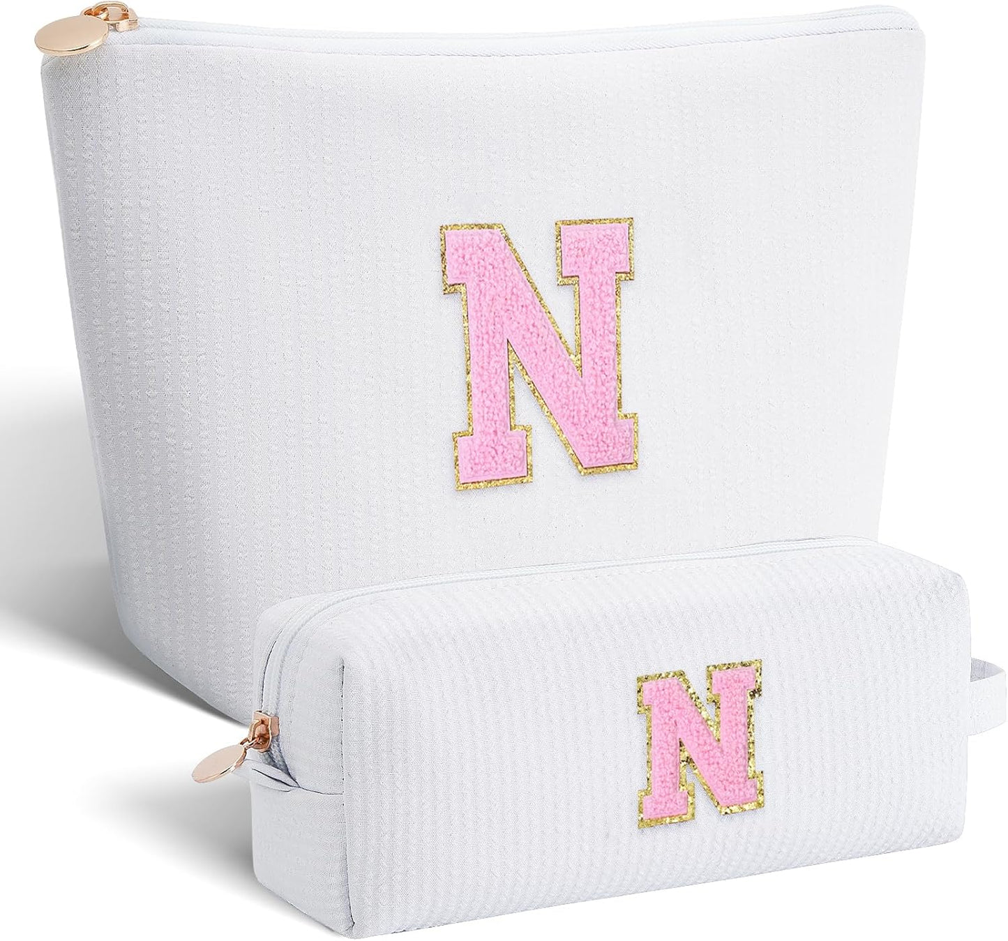 Personalized Makeup Bag for Women Girls - Fashion Cosmetic Bag Trendy Travel Toiletry Bag with Initials Letter - Teen Gifts - White,N