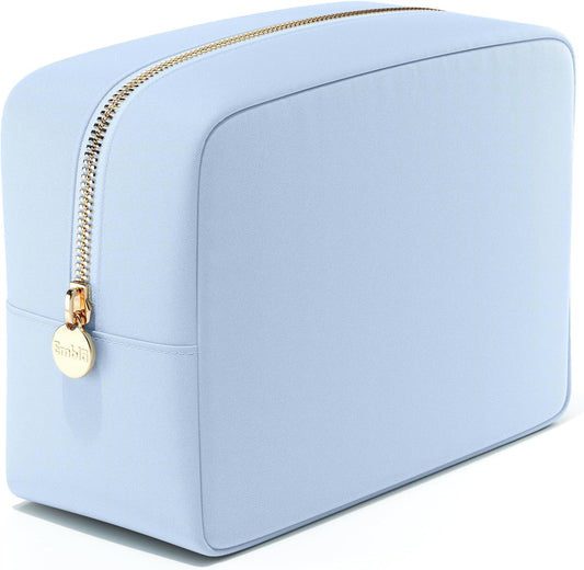 Embla Makeup Bag Travel Cosmetics Pouch and Toiletry Bag, Nylon Zipper Pouch Purse, Cute Make Up Organizer Storage Tote for Women Girls, Waterproof Travel Skincare Case, Large Makeup Bags, Sky Blue