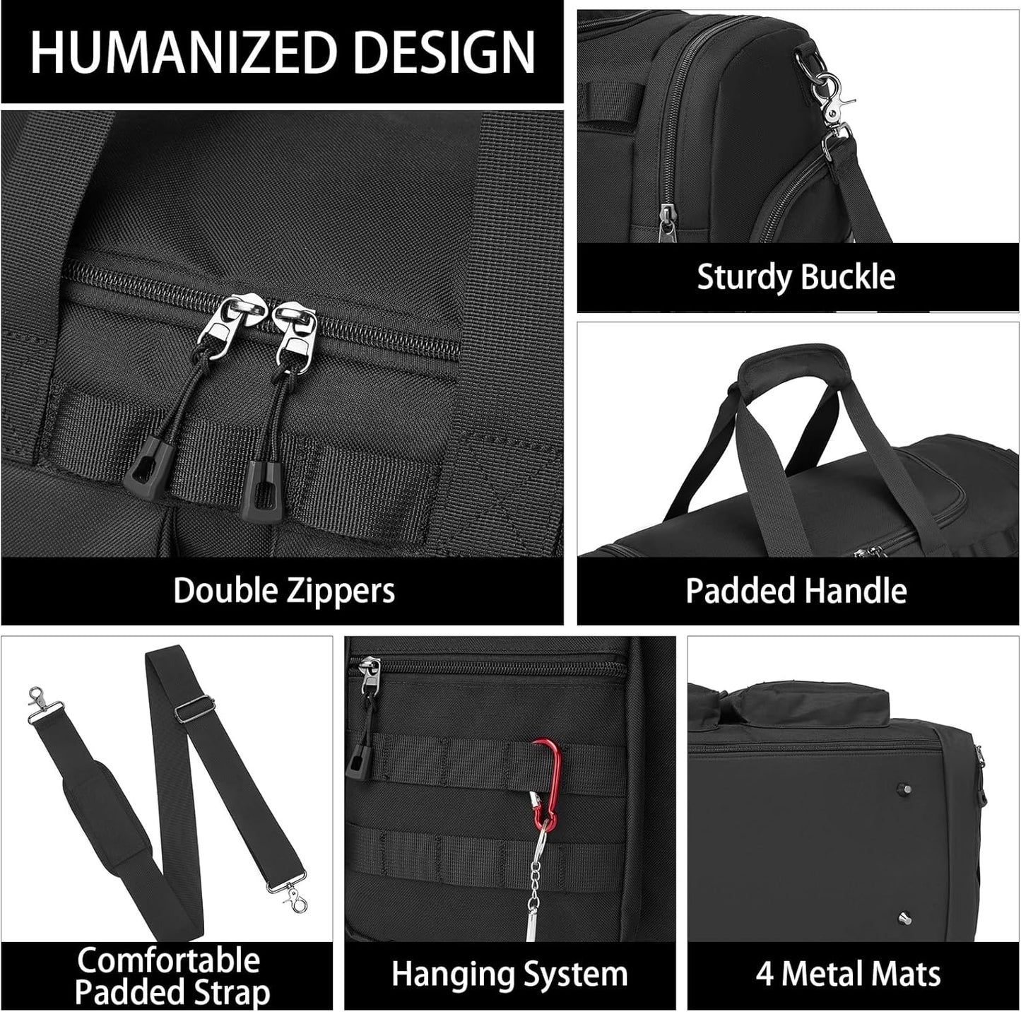 Tactical Gym Bag for Men,Carry On Duffel Bag with Shoe Compartment Gym Duffle bags for Travel Military Duffle Bags with Molle System for Weekend Overnight bag Women Black