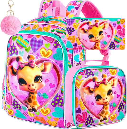 16" Backpack for Girls Boys 4-8, 3Pcs Kids Bookbag Set with Lunch Box, School Bag for Preschool Kindergarten