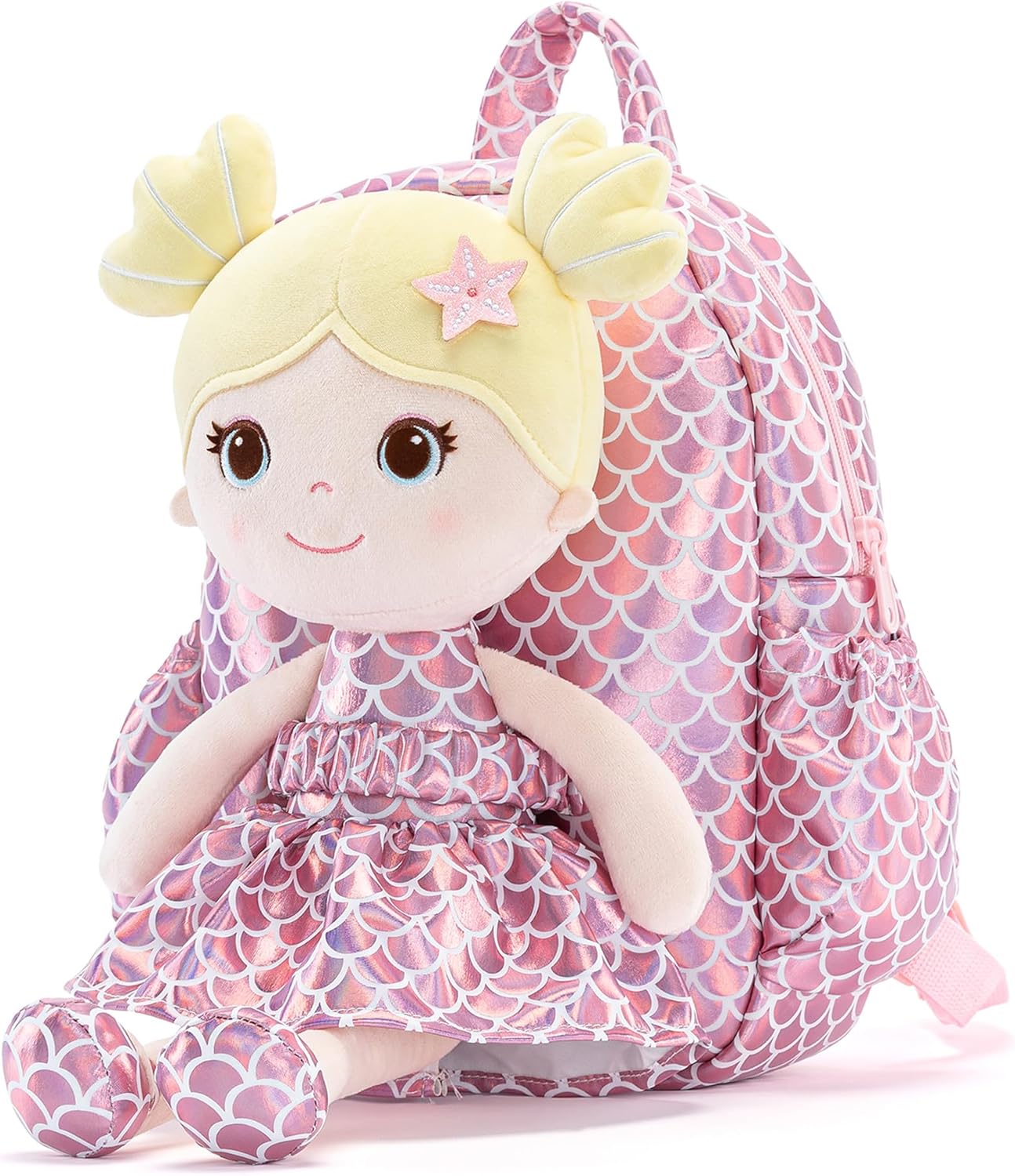 Lazada Toddler Backpack - Baby Girl Gifts Plush Doll Dress Backpack - Fashion Girls Tina Fish Scale Series - Pink11 Inches