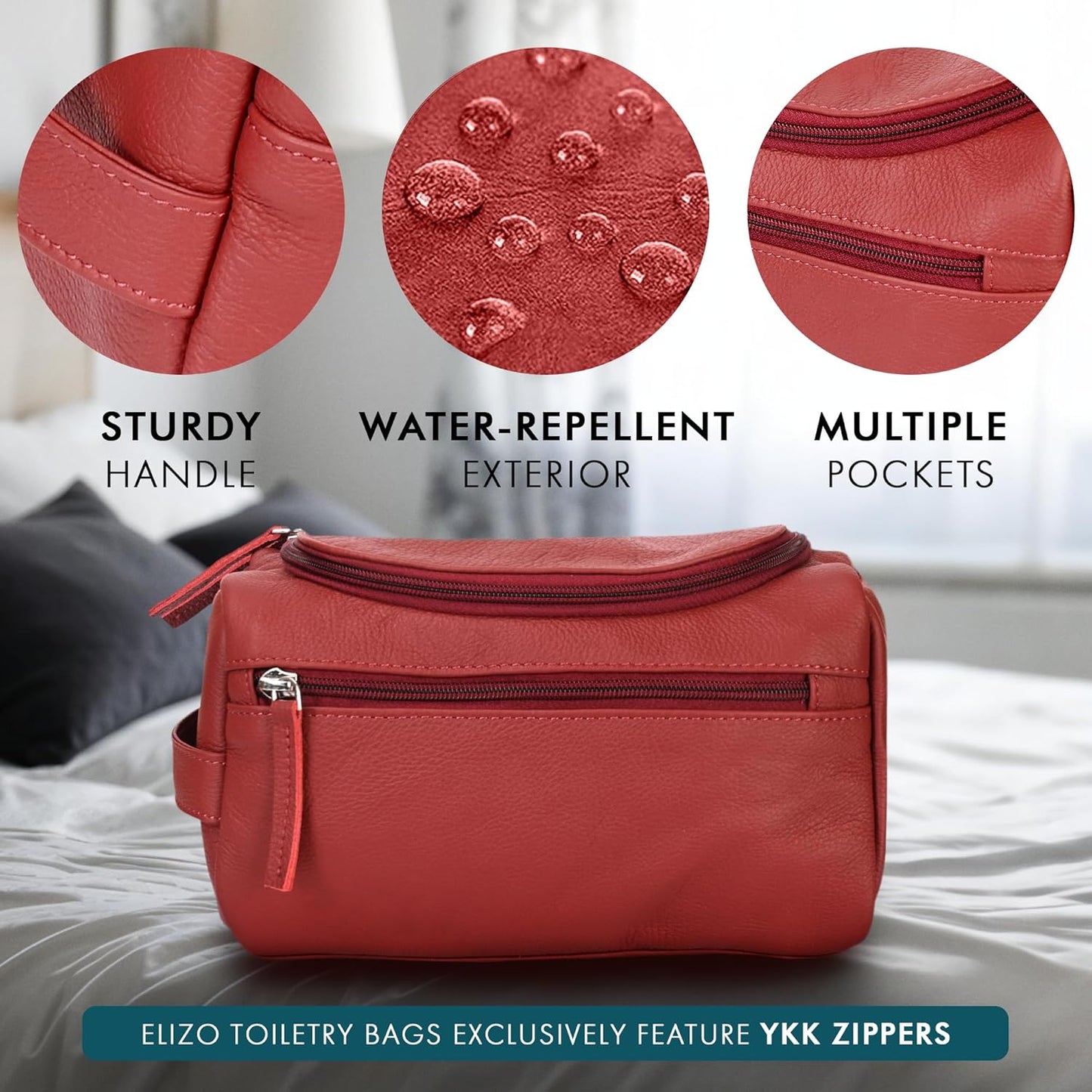 Leather Toiletry Bag For Men Women Dopp Kit Mens Hanging Toiletry Bag (PREMIUM LEATHER) Travel Toiletry Bag for Traveling Large TSA Approved Cosmetic Travel Bag for Toiletries Shaving Bag - SAVANNA