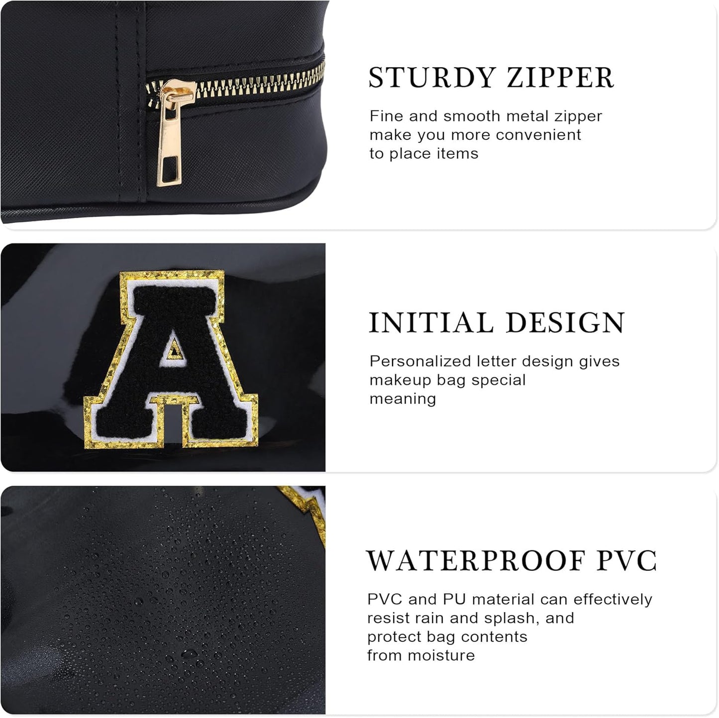 YOOLIFE Initial Makeup Bag Travel Toiletry Bag Clear Makeup Bag Cosmetic Bags Travel Essentials Gifts for Girls Teen Girlfriend Teacher Birthday Birthday Gifts for Kids Black Graduation Gifts A