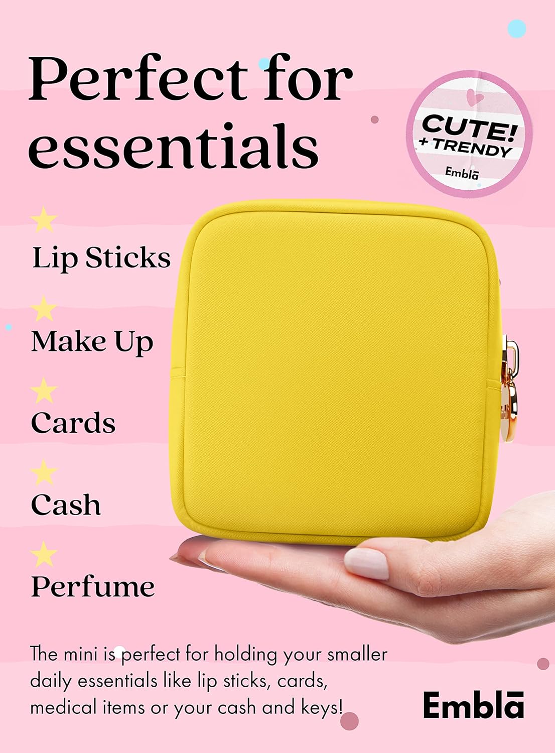 Embla Cosmetic Bag - Makeup Bag Travel Pouch, Toiletry Bags Cute Makeup Organizer, Nylon Zipper Pouches, Lemon Coin Purse, Storage Bag Cosmetics Organizer, Make up bags Mini, Small, Large, Womens