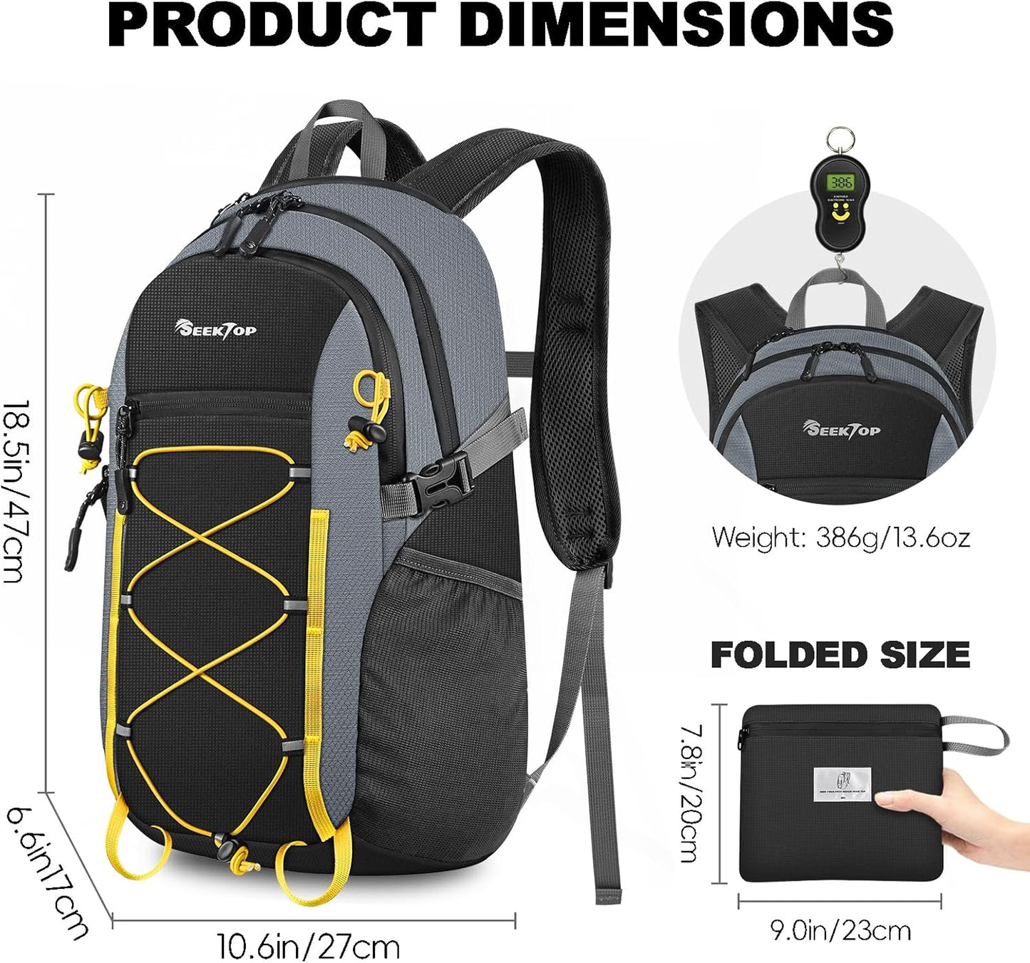 Seektop 20L Foldable Waterproof Hiking Backpack, Ultralight Small Lightweight Daypack Packable Backpack for Men Woman