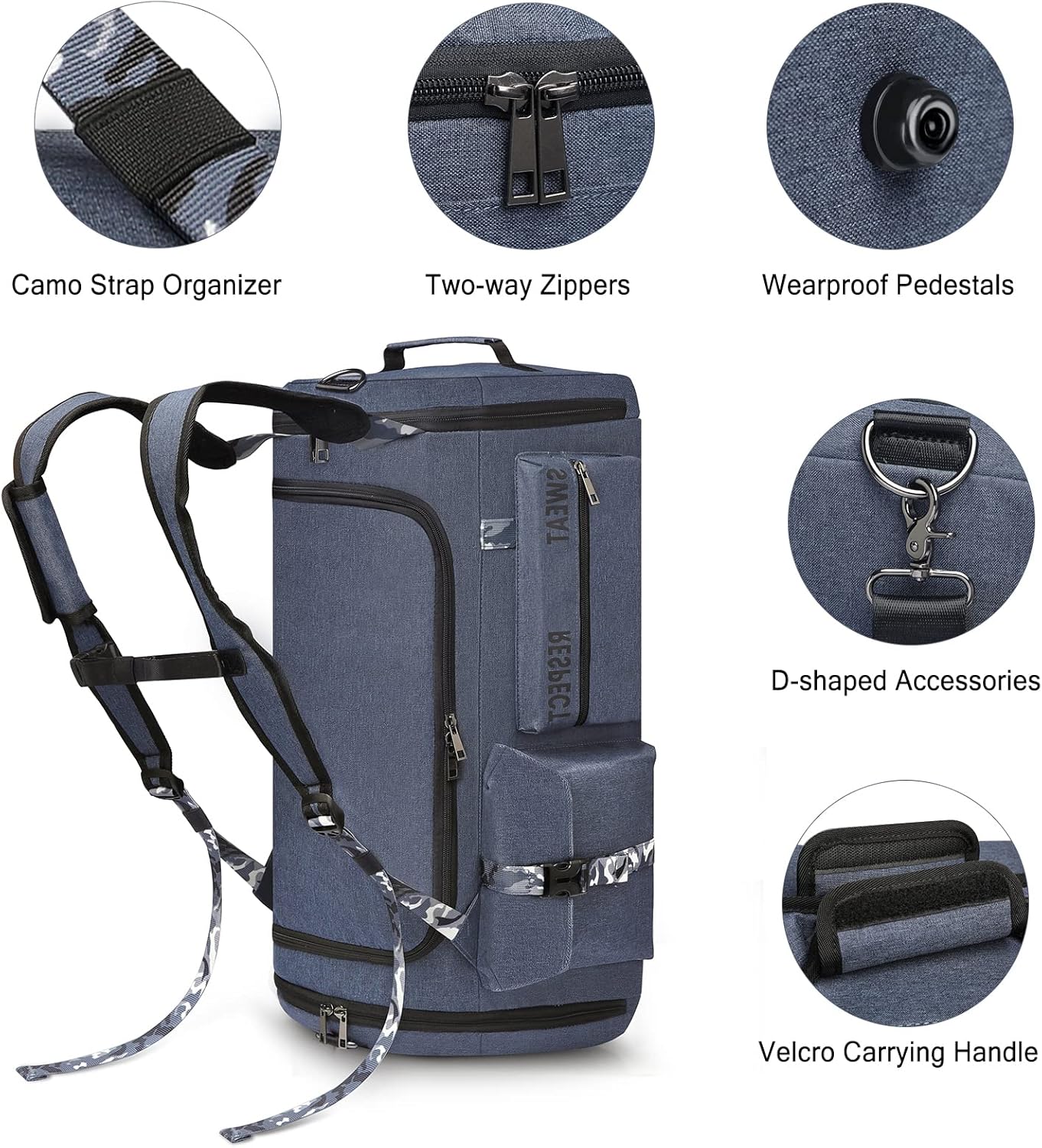 Gym Bags for Men Gym Duffle Bag Backpack 3-Way Sports Duffel Bags for Men with Shoe Compartment & Wet Pocket, Fitness Workout Training Bag, Blue