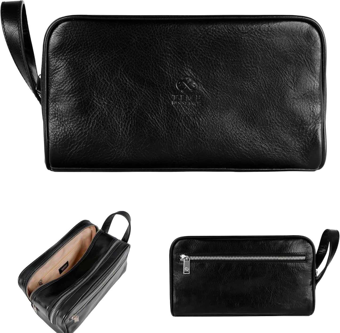 Time Resistance Leather Cosmetic Bag Toiletry Italian Classy Dopp Kit