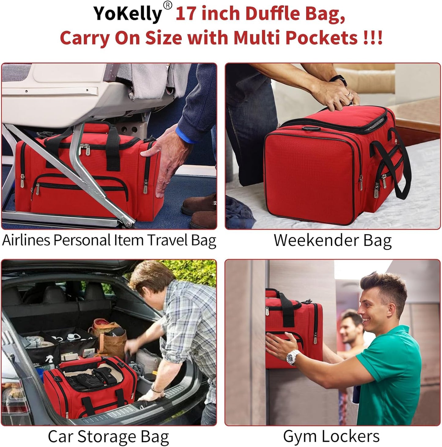 Small Duffel Bag 17 inch Carry On Weekender Bag for Travel Gym Sport (17x10x9 in) - Red
