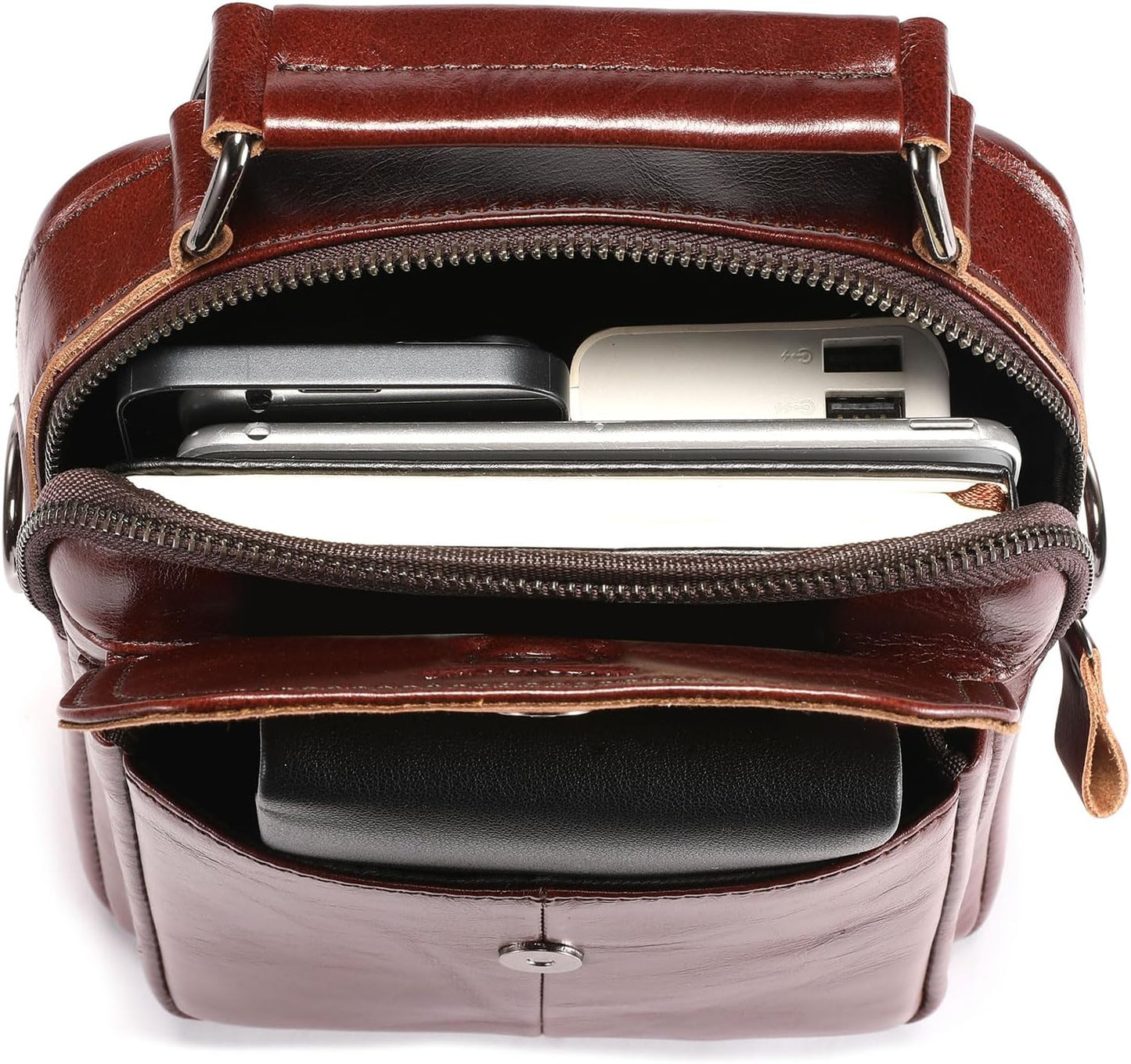 Leather Shoulder Bag for Men Casual Crossbody Bag Travel Vintage Messenger Bag Multi-function Handbag Satchel