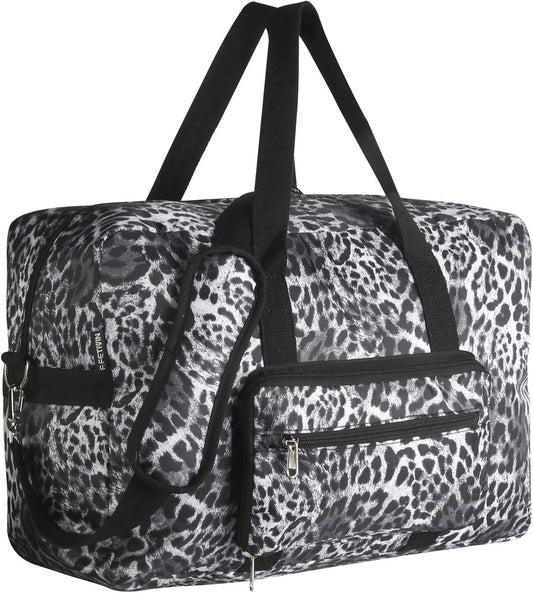 F.FETIVIN Travel Foldable Waterproof Duffel Bag - Lightweight Carry on Luggage Tote Duffel Bag(Leopard Print)