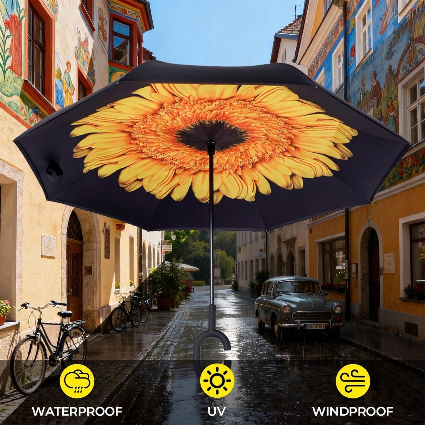 LLanxiry Windproof Inverted Umbrella, Large Reverse Umbrellas for Rain with C-shaped Handle Big Upside Down Inside Out Umbrella for Women & Men