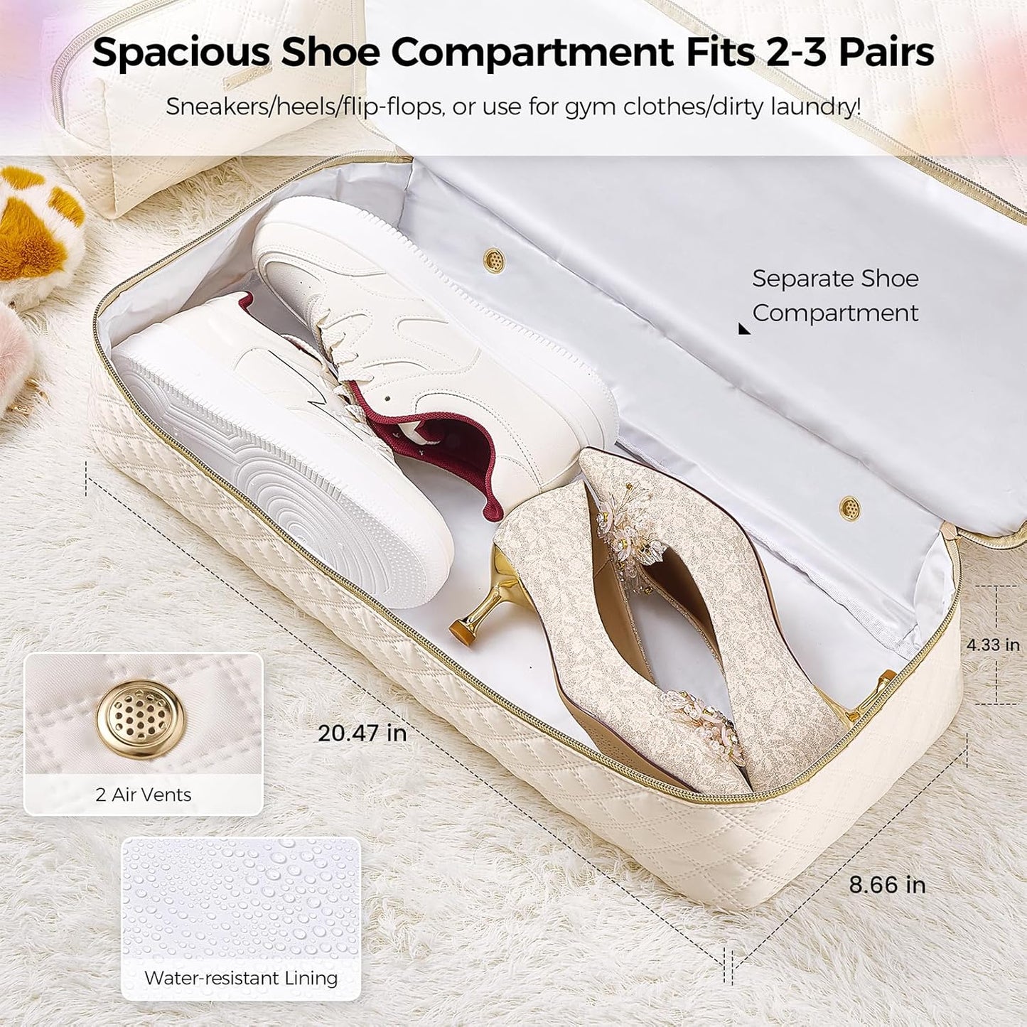 Gloppie Weekender Bags for Women with Shoe Compartment, 39L Large Travel Duffel Bag, Carry On Overnight Gym Bags with Wet Pocket, Hospital Bag for Women Labor Delivery, 2 Pcs Set, Beige