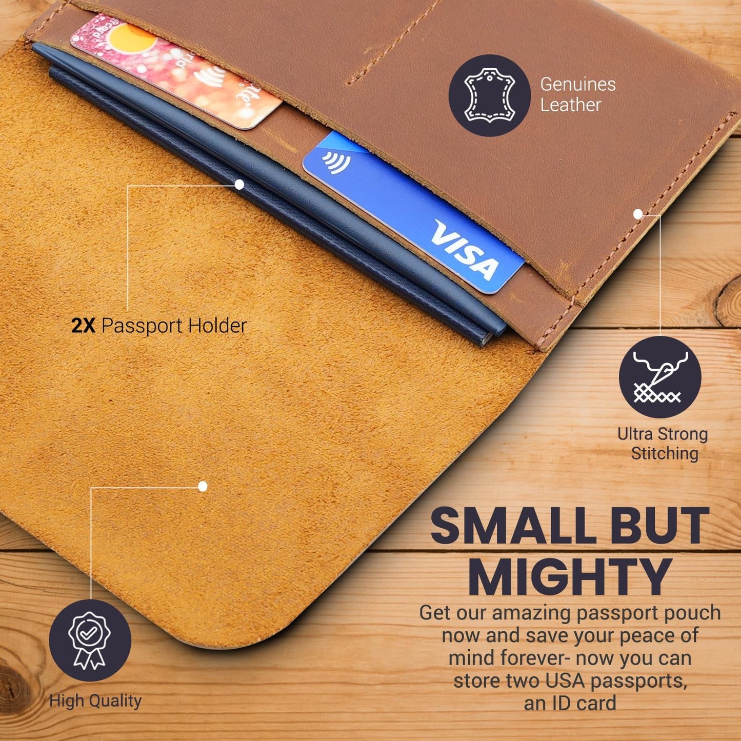 Leather Passport Holder with Travel Wallet, Genuine Leather Passport Cover- Passport Wallet, Leather Folding Wallet for Passports (Strap, Brown)