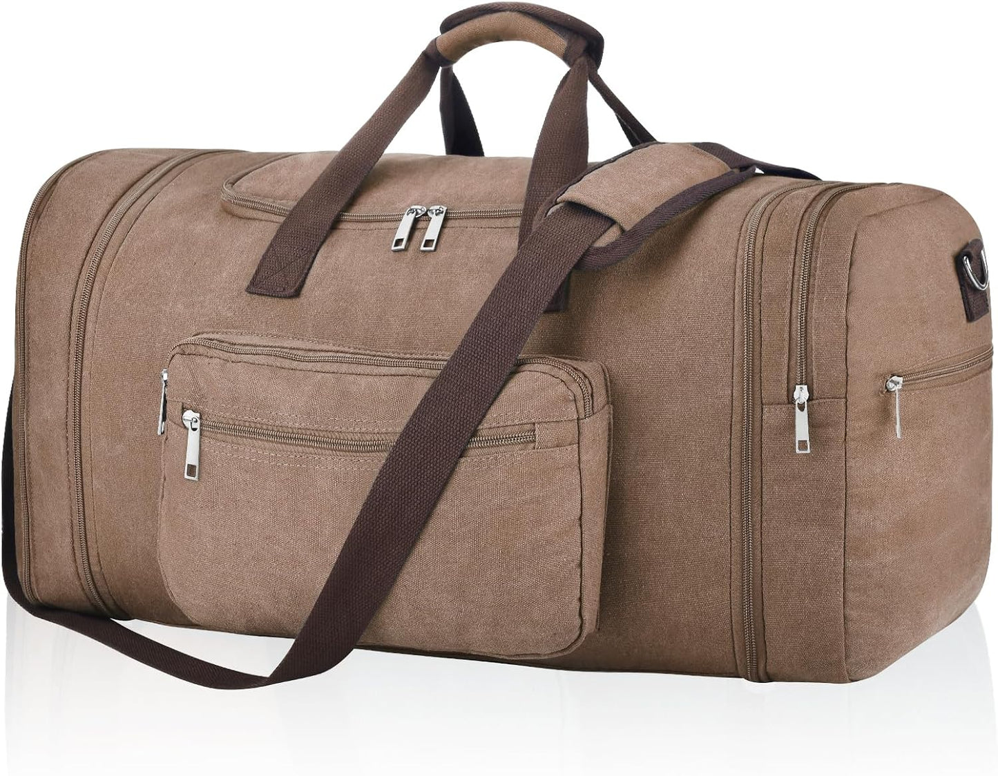 Felipe Varela 60L Duffle Bag for Men, Large Expandable Canvas Duffel Bag for Travel, Mens Carry On Luggage Bag Traveling Weekender Gym Overnight Bags for Airplanes, Coffee