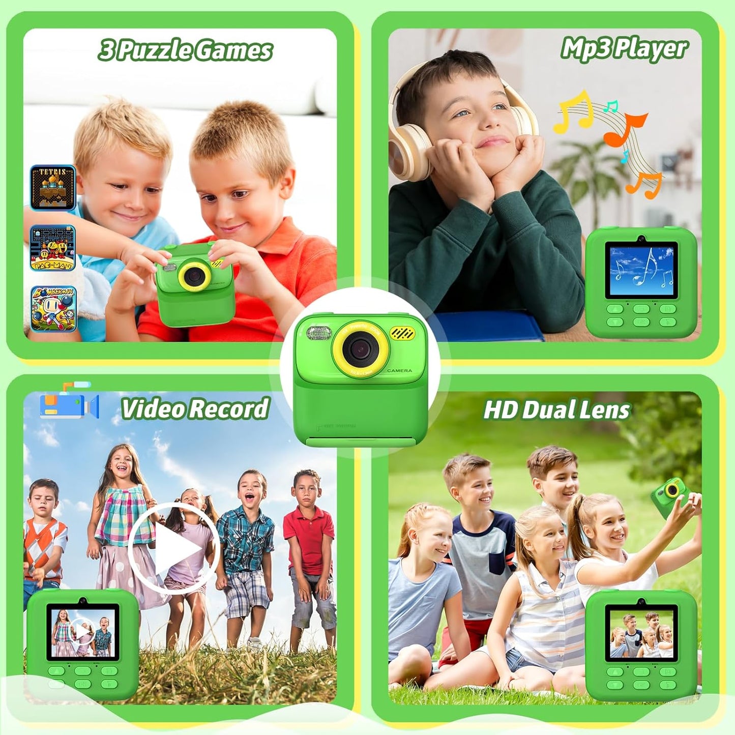 Kids Instant Digital Cameras for Boys and Girls, 1080P HD Dual-Lens Selfie Digital Camera with Print Paper & 32G Card, Christmas Birthday Gifts Toys for Toddler and Teenagers Age 3-16 Years Old