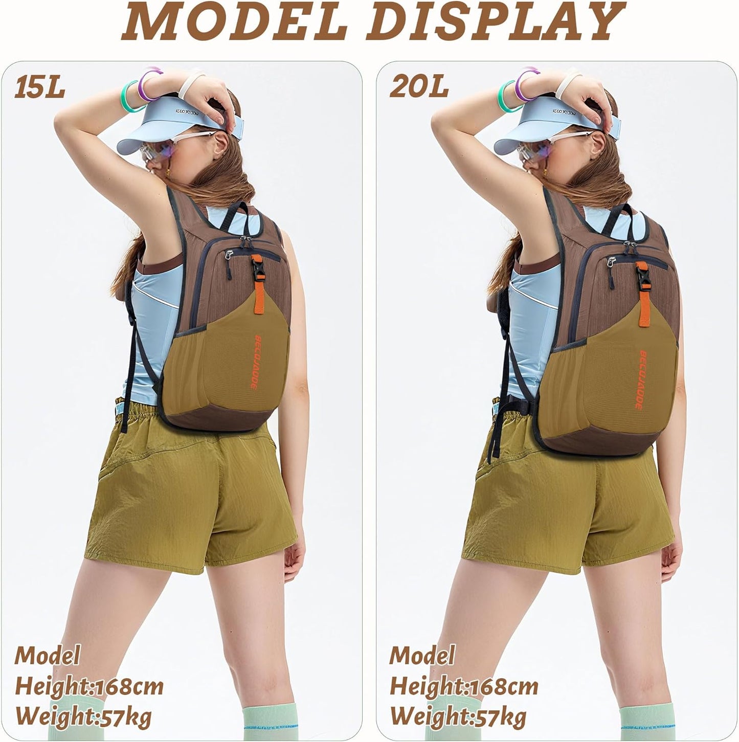 15L Small Hiking Backpack for Men Women Foldable Packable Back Pack Ultralight Hiking Daypack for Travel Camping Outdoor, Chocolate Brown