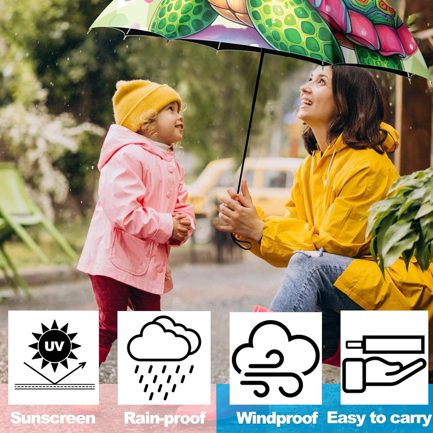 Small Travel Folding Umbrella for Girl, Portable, UV, SunShade, Compact, Automatic, Rain & Wind