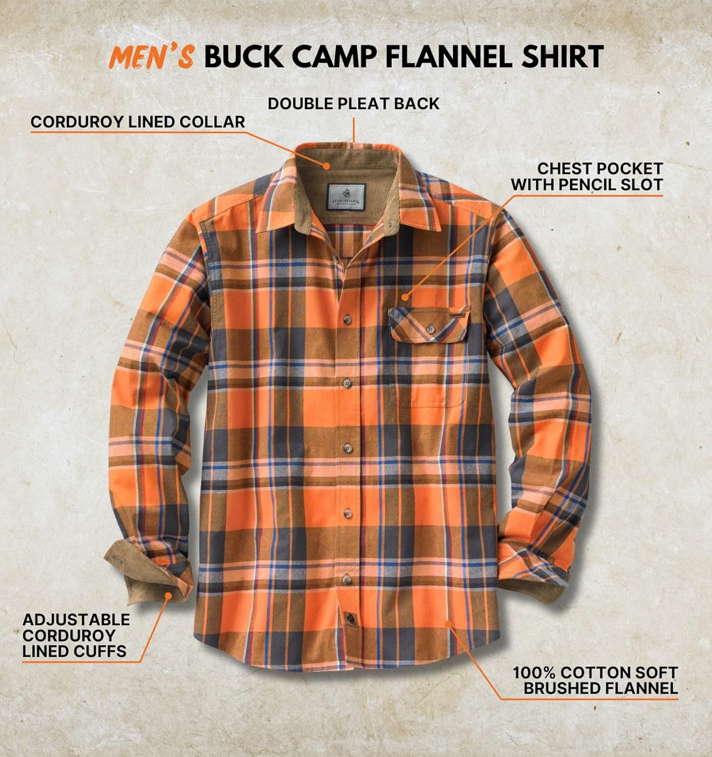 Legendary Whitetails Men's Flannel Shirt Long Sleeve Button Down 100% Cotton