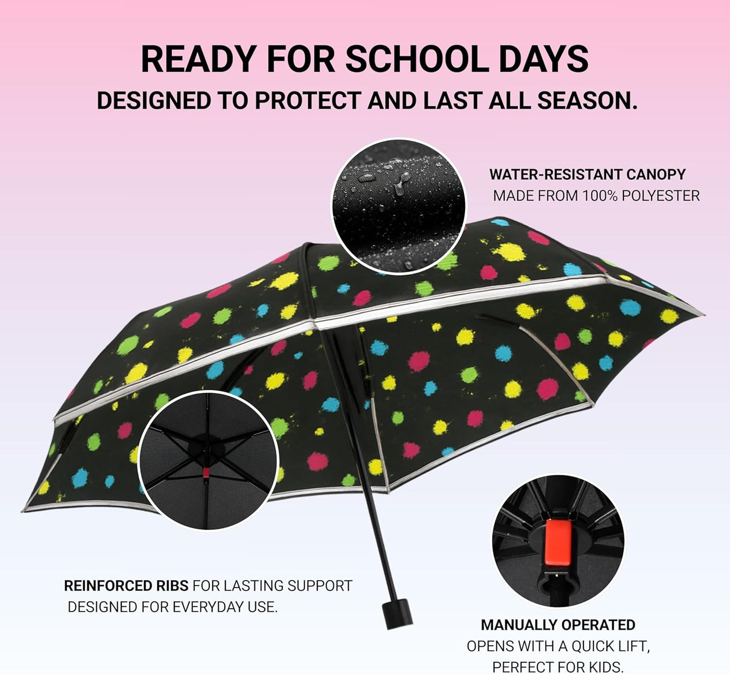 Knirps Rookie Manual Rain Umbrella for Elementary and Middle School Kids – 35.4" Canopy with Reflective Safety Stripe, Carrying Case Included