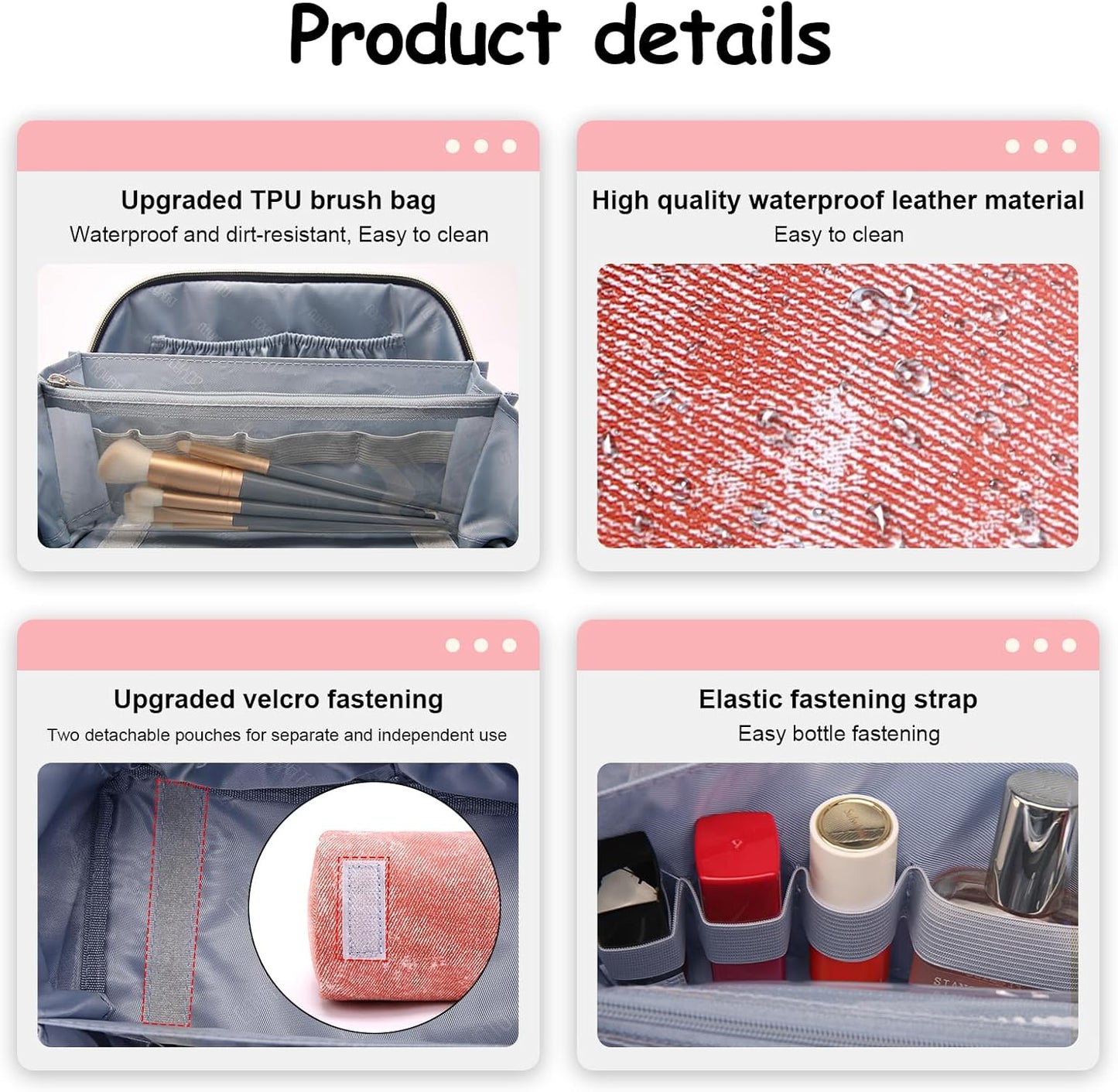 BOYATU Travel Makeup Bag Cosmetic Bags for Women: 3 Sets Large Capacity Make up Bag - Portable Toiletry Bags with Handle for Women(F-5-Rosy Red)