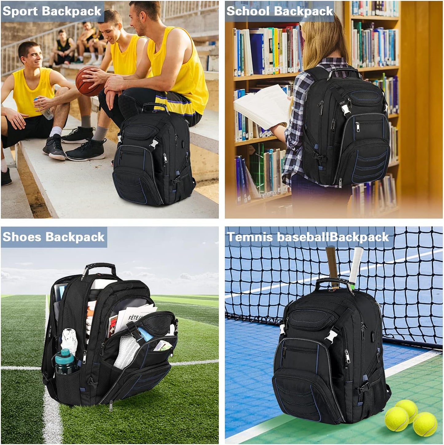 18.4 Inch Laptop Backpack,Extra Large Travel Backpack with USB Charger Port for Men Women,60L Big Capacity Heavy Duty Computer Bag TSA Friendly RFID Anti Theft Pocket Backbag,21.2*15.5*11.5 inch Blue