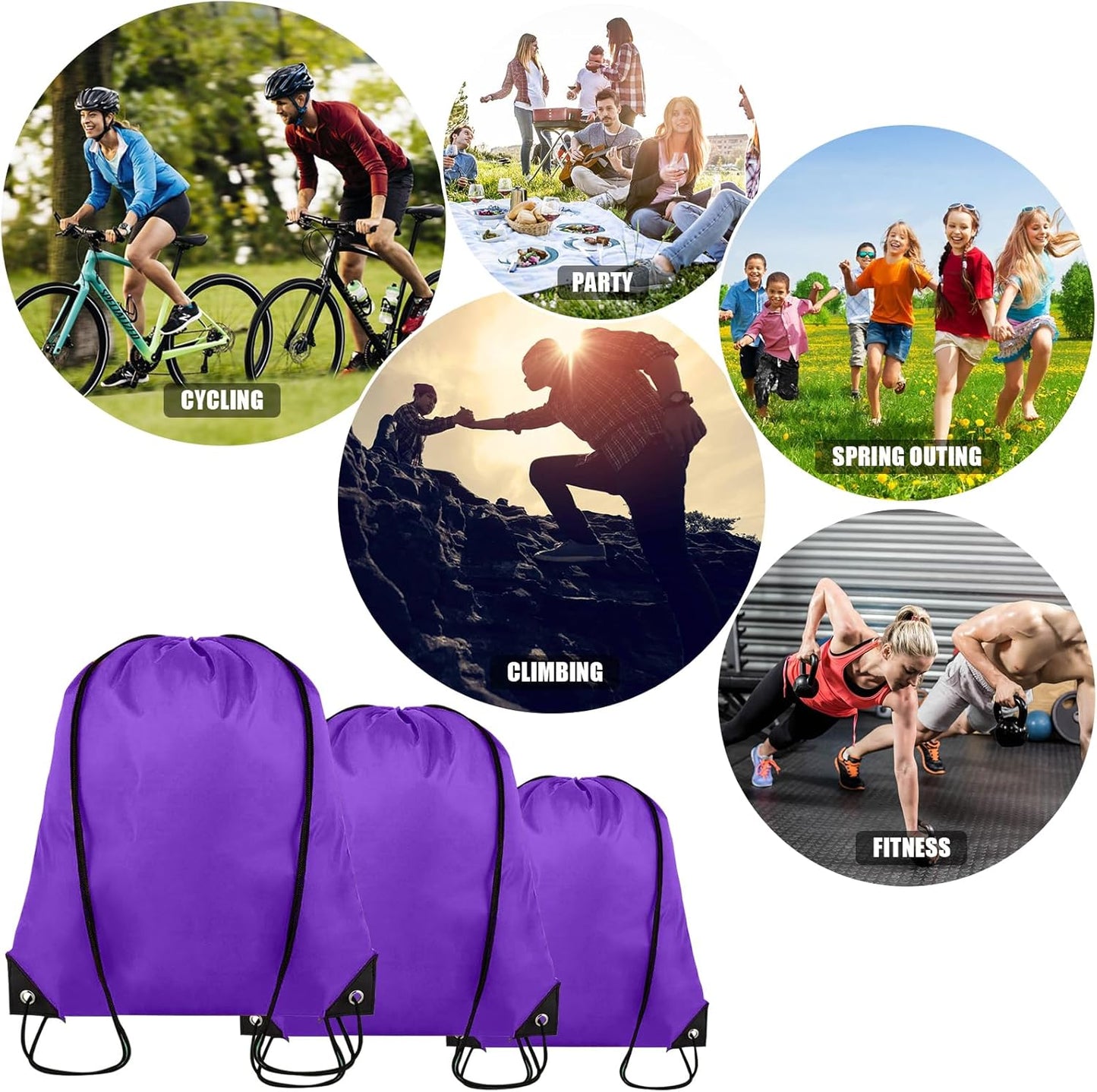 100 Pieces Drawstring Backpack Bulk Cinch Sackpack Ployster Drawstring Bags for Gym Party Trip(Purple)