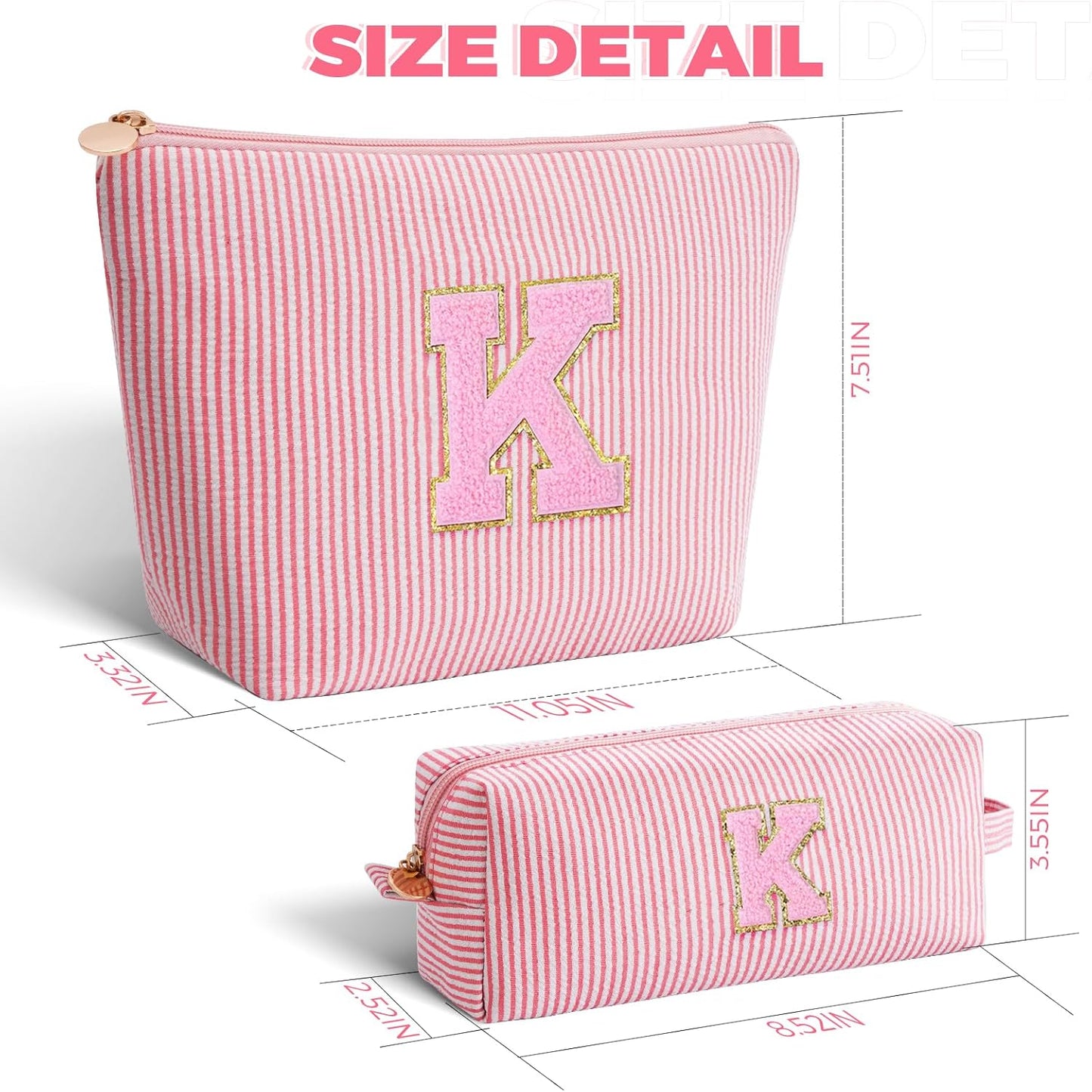 Monogrammed Gifts for Women - Cosmetic Bag for Teen,Initial Cute Makeup Bag Set for Women,Trendy Pouch for Niece Sister Friend Female Her,Birthday Gifts for Daughter - Peach,K