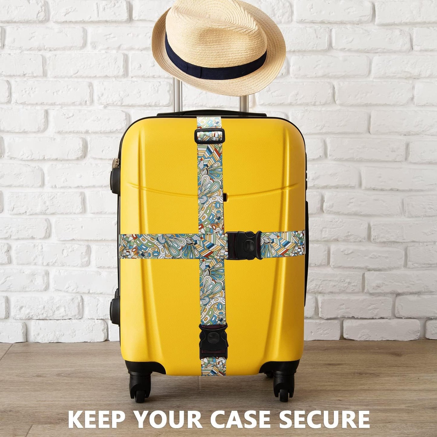 2 Pack 75'' x 2'' Adjustable Luggage Straps for Suitcase Belt Travel Bag Packing Straps Accessories (Green Flower)