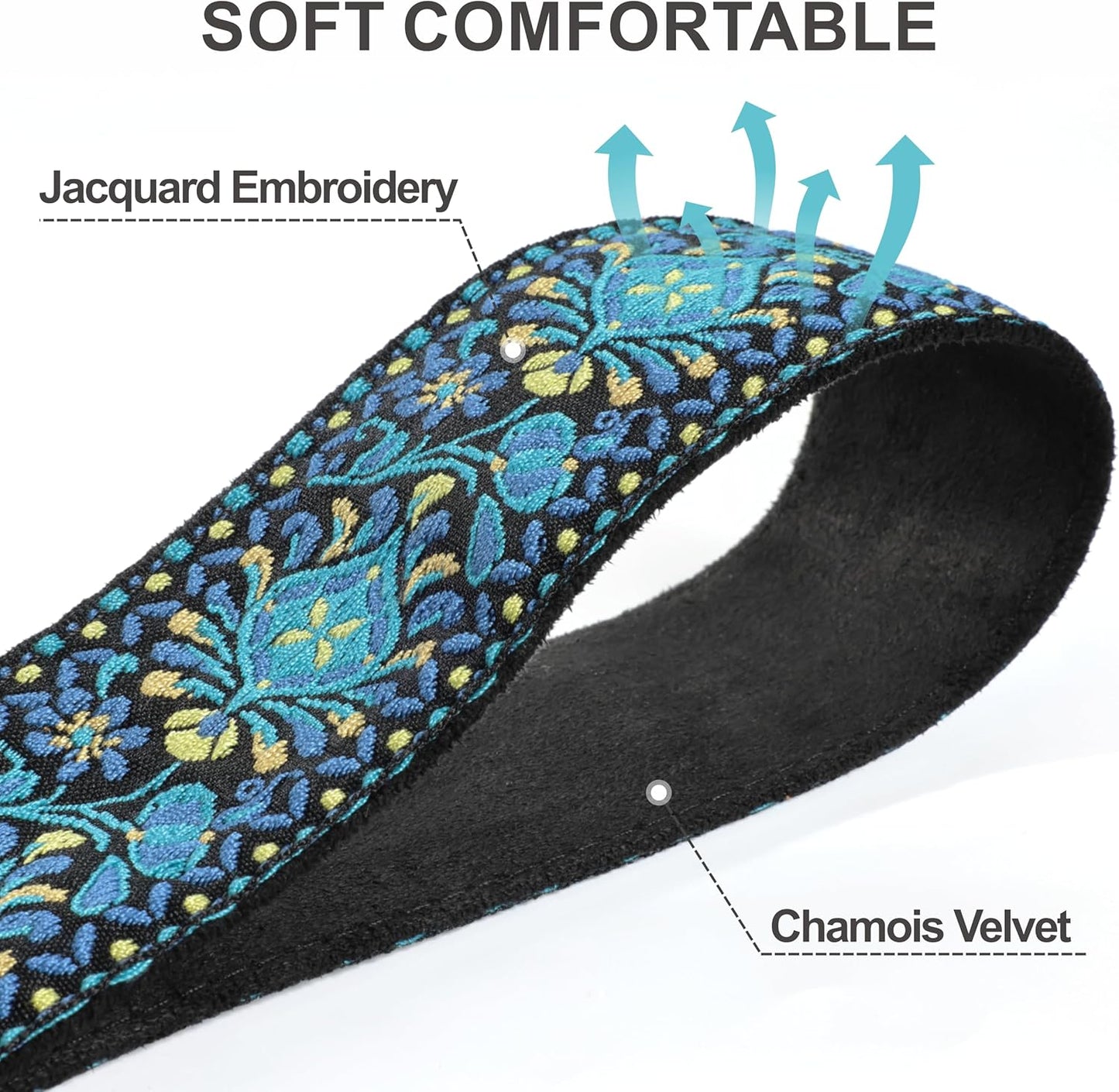 Padwa Lifestyle Camera Strap - 2" Full Grain Leather Ends Camera Straps for Photographers, Vintage Embroidered Cotton Weave Soft Suede Fabric Padded Strap Quick Release fits All Cameras