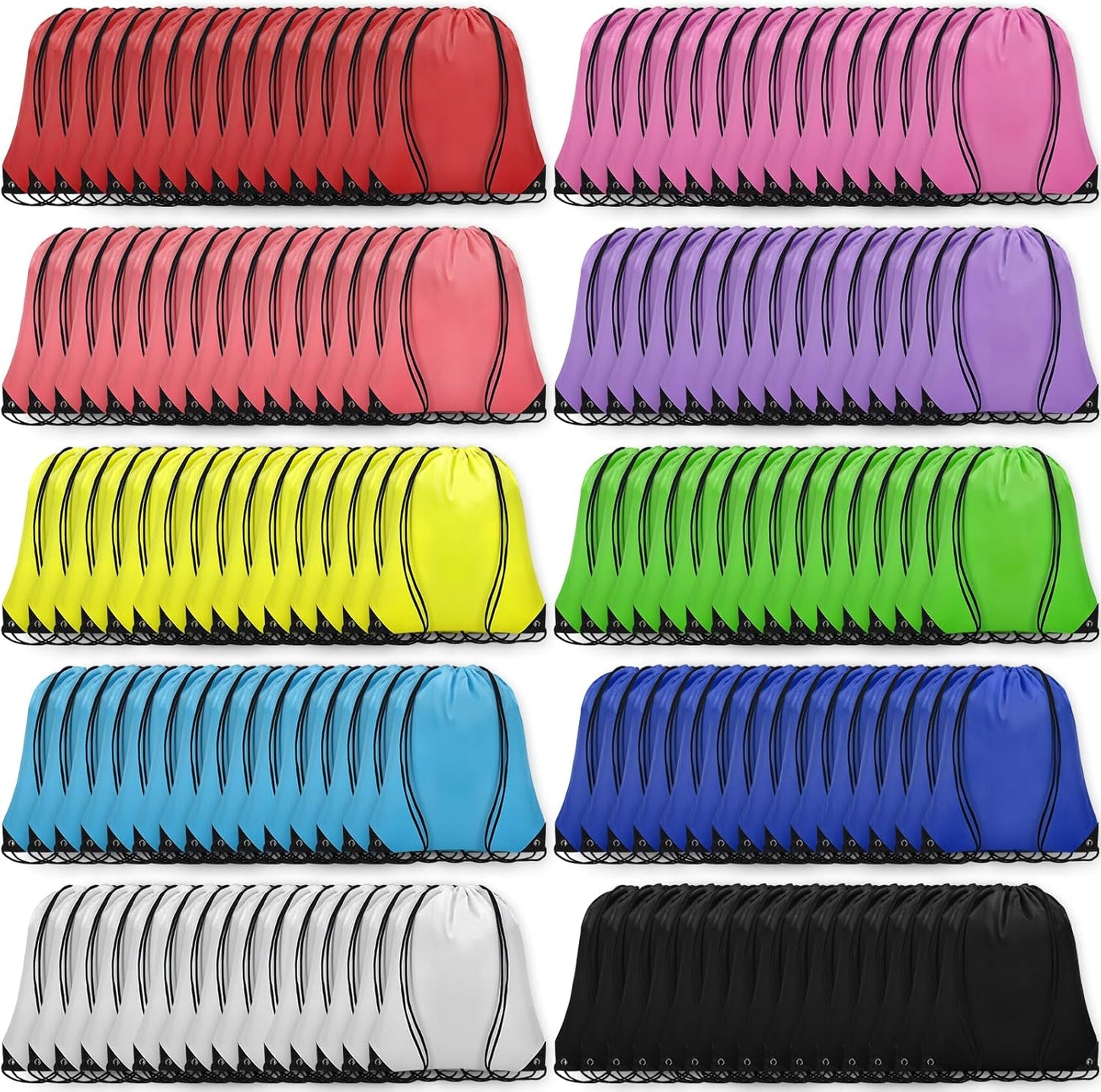 150Pcs Drawstring Backpack Bulk Cinch Sackpack Drawstring Bags Nylon for Gym Party Trip(10 Colors)